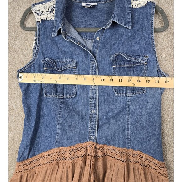 OOAK Magnolia Boho Indie Upcycled Western Denim Vest Duster Beach Cover Up Sz L - Picture 11 of 16